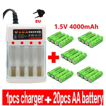 100% Jauns AA baterijas 4000mAh akumulators AA 1,5 V Uzlādējams Jaunā Alcalinas drummey +1gb 4-cell bateriju lādētāju
