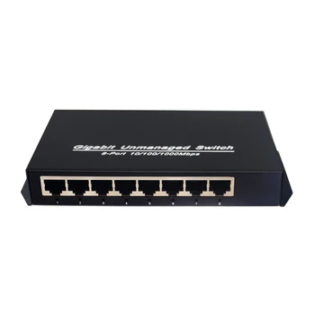 1000M 8 port Gigabit Switch hotel skolas mājas tīklā LAN Fast Ethernet nozares datu slēdzis black metal gadījumā