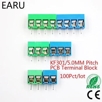 100Pcs/daudz KF301-5.0-2P KF301-3P KF301-4P Piķis 5.0 mm Taisni Pin 2P 3P 4P Skrūvi PCB Spaiļu Bloka Savienotājs Zils Zaļš