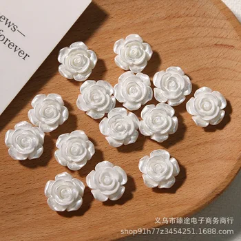 10pcs Korejas imitācija sudrabaini pērļu baltās rozes kamēlijas ziedu Sveķu Ziedu Amatniecības REMONTDARBOS Rotaslietu izgatavošana Piederumi