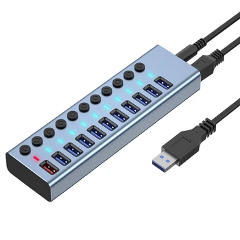 11 USB3 Porti.0 Sadalītāja Datoru Extender USB HUB 2.4 Ātrās Uzlādes Ostas Ārējas 12V Barošanas -US Plug