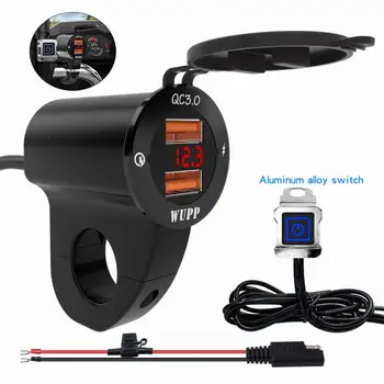 12V LED Slēdzis Dual USB Ātri Strāvas Adapteris Motociklu Lādētāju GPS Tālruņa Ūdensizturīgs Ātri Lādētāji, Motociklu Aksesuāri