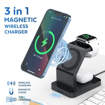 15W Macsafe Magnētisko Ātrās Uzlādes Statīvs Iphone 12 13 Pro Max Indukcijas Bezvadu Uzlādes Paliktņa Par Iwatch Airpods Samsung