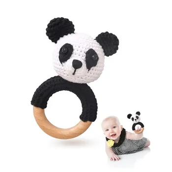 1Pc Cute Baby Panda Teether Rotaļlietu Tamborēšanu Grabēt Koka Gredzenu, Grauzēju Grabēt Bērnu Mobilā Sporta Zīdaiņu Teethering Par Jaundzimušo Dāvanu