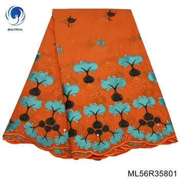 2023 Izšūti Ziedi Nigērijas Šveices Voile Mežģīnes Fabric100% Cottin 5 Metri Klasiskas Elegances Party Kleita ML56R358