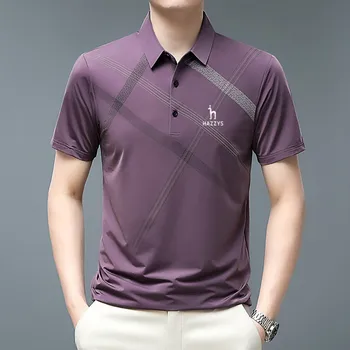 2023 Jauno Vasaras Īsām Piedurknēm Polo Krekls Vīriešu Svītrainām Biznesa Polo Kakla T-krekls Golfa Apģērbs Vīriešu Ledus Zīda Augšu