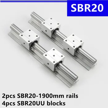 2gab SBR20 -1900mm, Lineārie Guide Atbalstu Dzelzceļa un 4gab SBR20UU Lineāro Gultņu Bloki, kas paredzēti CNC Router Daļas