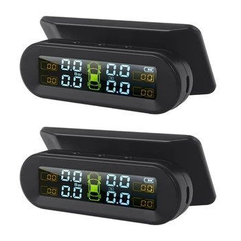2X Saules USB Bezvadu TPMS Automašīnu Riepu Spiediena Monitoru Sistēma HD LCD Displejs 4 Ārējo Sensoru