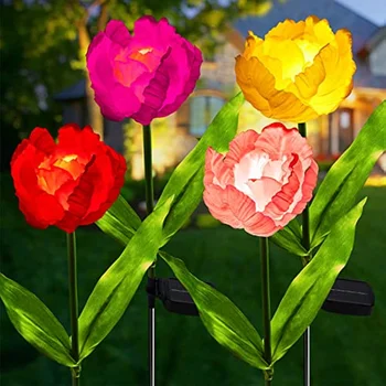 4 Gab., LED Saules dārza gaismas, Āra ziedu Lampas Tulpju ziedi Lielāki panelis ūdensizturīgs izmantot zālienu kanāls apdare