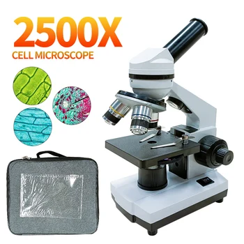 40X-2500X Digitālo Mikroskopu Šūnu ar Mikroskopu Slaidi Uzstādiet Tālruņa Adapteri Spēcīgi Bioloģiskie Mikroskopi Skolas Laboratorijā