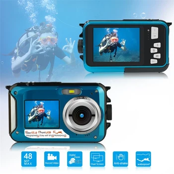 48MP Ūdensizturīgs Kamera, 1080P 4K/30 kadri sekundē Foto Kameru IPS Dual Screen, Anti Shake Sejas Noteikšanas Autofokusu Brīvdienas, Snorkeling