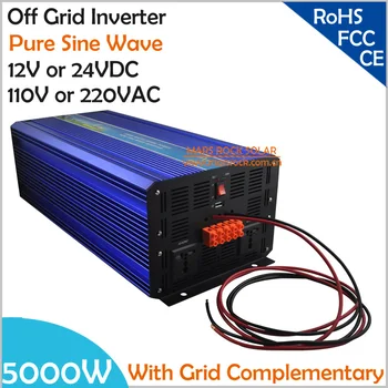 5000W DC12V/24V OffGrid Pure Sine Wave Saules vai Vēja Inverter, Pilsēta Elektroenerģijas Papildu Uzlādes Funkcija ar LCD Ekrānu
