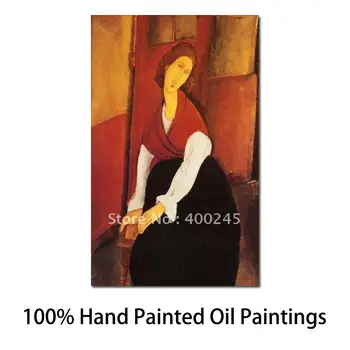 Anotācija Portrets Mākslas Eļļas Glezna Jeanne Hebuter Sarkanā Šalle ar Amedeo Modigliani Pārpublicēšana Audekls Augstas Kvalitātes,Roku darbs