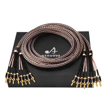 ATAUDIO HIFI skaļruņu kabelis 1 Pāris 7N OCC 4 Punkti, 4 audio augstas klases pastiprinātāju, skaļruņu kabeli Banana plug kabeli