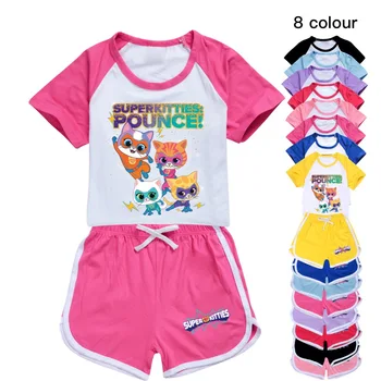 Burvīga Super Kitties Drēbes Poliestera T-krekls, Šorti Ikdienas, Bērnu Apģērbs, Bērnu Zēniem Meitenēm Pusaudžu Topi Bērnu Pidžamas Komplekts