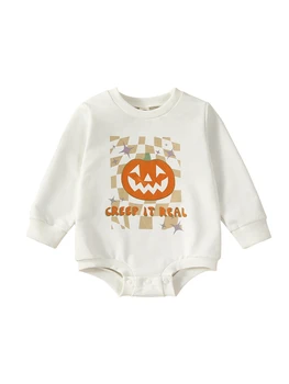Bērnu Meiteņu Un Zēnu Sporta Krekli Kombinezonus Halloween Drēbes Vēstuli Ķirbju Drukāt Garām Piedurknēm Toddler Rudenī Bodysuits