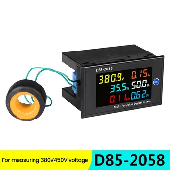 D85-2058 Voltmetrs Ammeter Ciparu Multimetrs LCD Displejs Strāvas Sprieguma Frekvences Mērītājs elektroenerģijas Jaudas Koeficients Monitors