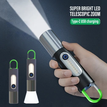 Daudzfunkcionāls LED Zoomable Lukturīti, ar Preses Darbu indikators USB Lādējamu Āra Kempings Zvejas Ūdensizturīgs KeyChain Lampas