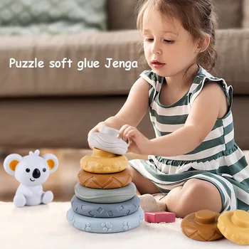 DIY Baby Puzzle Koala Kaudze Mūzikas Mīkstas Gumijas Gredzenu Saņemiet Šķipsnu Izziņas Reljefs Mīkstas Gumijas Celtniecības Bloki Silikona Rotaļlieta Dāvana