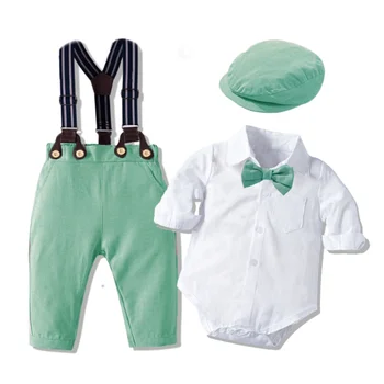 Džentlmenis Toddler Zēns Romper Apģērbs Atbilstu Jaundzimušo Cietā Kokvilnas Jumpsuit Bow Josta, Cepure, Uzstādīt Bērnu Zēniem 1. Dzimšanas dienu, Kāzu Apģērbs,
