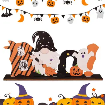 Halloween Centerpieces Par Galdi Halloween Koka Galda Rotājumi Sejas Vecs Vīrietis, Ķirbju Vēstuli Parakstīt Spooky Ornaments