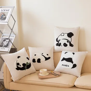 Izšūti Panda Dekoratīvie Spilveni, Mūsdienu Vienkārši Melnā un Baltā Stils Spilvens Segums 45x45CM Mājas Biroja Dīvāns Vidukļa Spilvendrāna