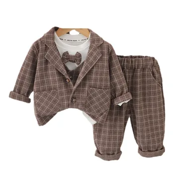 Jauna Rudens Bērnu Zēnu Drēbes Uzvalku Bērniem Gadījuma Mētelis T-Krekls, Bikses 3Pcs/Komplekti Toddler Džentlmenis, Kostīmu Zīdaiņiem un Bērniem, Treniņtērpi