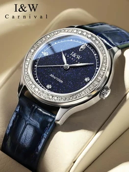 Jaunu IW Kvarca rokas pulksteņus par Wommen Luksusa Rhinestones Zvaigžņotām Debesīm Skalu Modes Pulksteņu Augstas kvalitātes Ādas Siksniņa reloj mujer