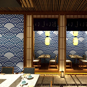 Klasiskās Japāņu Sabiezējumu Tapetes Personalizētu Japāņu Virtuve Ramen Suši Veikalā Vilnis Ukiyo-E Dekoratīvā PVC 3D Sienas Uzlīme