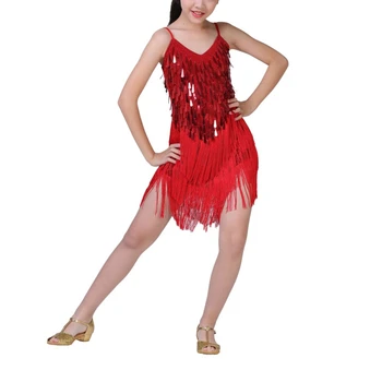 Latīņamerikas Deju Kleita 4-13Y Meitenes Vizuļi Deju Tērpiem, Tango, Rumba V-veida Kakla Strappy Džeza Sniegumu Dancewear Kostīms Konkurss