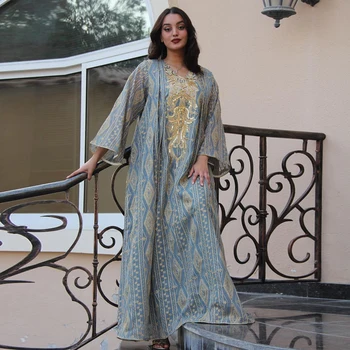 MD Jalabiyat Ramadāna 2023 Sieviešu Abaya Dubaija Luksusa Sequin Gara Kleita Puse vakarkleita Marokas Caftan Drēbes Femme Musulmane