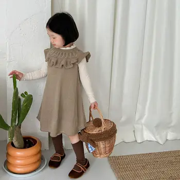 Meitene Kleita Rudens Ziemas Bērniem Drēbes 2023 Jaunu Toddler Meitenes Apģērbu Cietie Bez Piedurknēm, Bērnu Kleitu Kids Apģērba