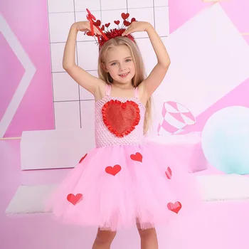 Meitenes Mīlestība Vizuļi Tutu Kleitas Rozā Princese Piedurknēm Marli Kostīmu Dzimšanas dienas svinības Boutique Vestidos 2-12Y Bērnu Apģērbs