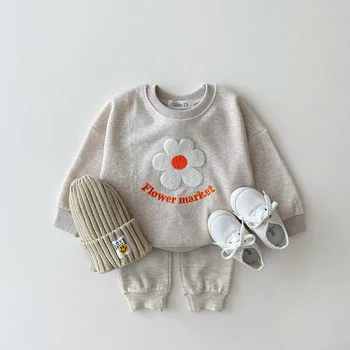 Meiteņu Drēbes Kokvilnas Ziedi Sporta Krekls+Bikses 2 Gab./Komplekts Tracksuit Toddler Meitene Apģērbu Komplekts Baby Meitenes Boutique Tērpiem
