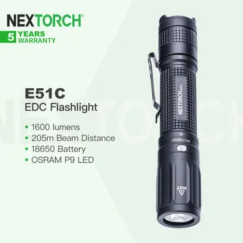 Nextorch E51C Augstas Veiktspējas Uzlādējams Kabatas Lukturīti, Tipa-C Maksas, 1600LM ar 18650 Akumulatoru, Kempings, Pārgājieni