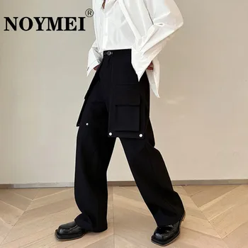 NOYMEI Rudens Bikses 2023 trīsdimensiju vienkrāsainu Modes korejiešu Stilā, High Street Kabatas Jostas Lencēm Moderns WA1197