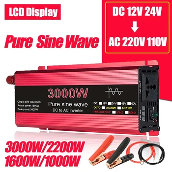 Pure Sine Wave Inverter DC 12v/24v Uz AC 110V/220V 1000W 2000W 2200W 3000W Portable Power Bank Converter Saules paneļu Inverter