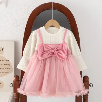 Rudens Baby Girl Dress Lielo Loku Zīdaiņu Bērnu Meitene Cute Drēbes ar garām Piedurknēm Jaundzimušā bērna Princese Kleitas, mātes Meitenes
