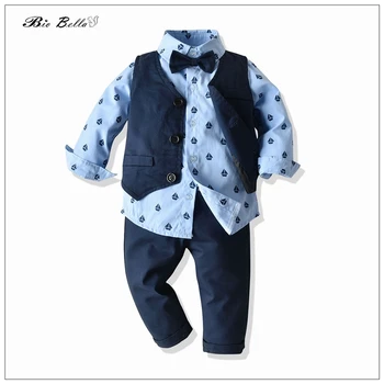 Rudens Pavasara Baby Boy Apģērbs Atbilstu Oficiālās Džentlmenis Kāzu Hoilday Zīdaiņu 1-5 Gadu Tērpiem Veste+T+Bikses Kostīmi Bērniem