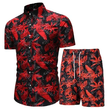 Summer Set Vīriešu Bikses Uzstādīt Ziedu Drukāt Havaju Kreklu un Bikses Pludmali, Valkāt Svētku Drēbes Aicinājums Apģērbs Vīriešu Divas Gabals, kas