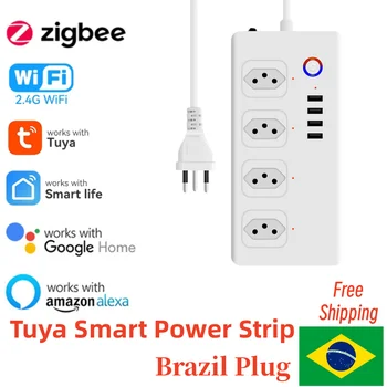Tuya Brazīlija Zigbee WIFI Smart Plug Socket Smart Home Jaudas Sloksnes Laiks SmartLife Tālvadības pults, lai Alexa, Google Home Appliance