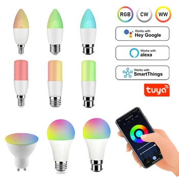 Tuya RGB Smart Wifi GU10 E27 E14 AC100-240V LED Gaismas Spuldzes Dzīves APP Kontroles Led Lampa Strādā Ar Yandex Alise Google Home Alexa