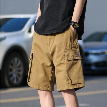 Vīriešu Ikdienas īsās bikses-Šorti 2023 Vīriešu vasaras kravas bikses Vaļīgas multi-kabatas vīlēm vidukļa aukliņu taisni barelu Oveisized Y2K