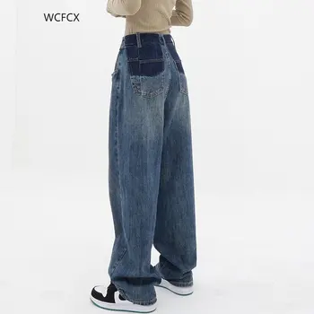 WCFCX STUDIO Harajuku Taisni Džinsi Sievietēm Vintage Streetwear Baggy Džinsi ar Augstu Jostas Bikses, Džinsa Bikses