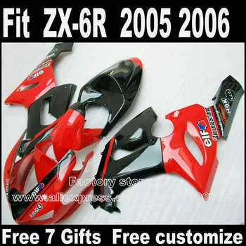 Zemāko cenu Ķermeņa komplekts Kawasaki ZX6R pārsegi 2005 2006 sarkans melns ZX-6R 05 06 Ninja 636 aptecētājs komplekti DT8+7gifts