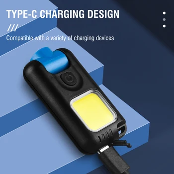 ZK40 Keychain, Mini Lukturītis LED Mutifuction Lāpu COB Sānu Gaismas 5 Režīmi Pārnēsājamas-C Uzlādējams Kempings Darba Lāpu